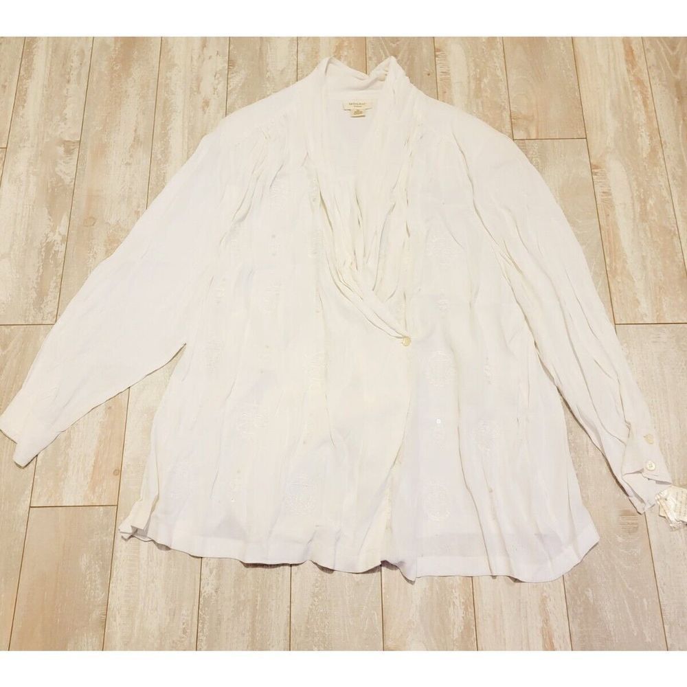 Mosaic Women’s 3X White Top Blouse‎ Deep V Nexk Beaded Embroidered Vtg 80's NWT